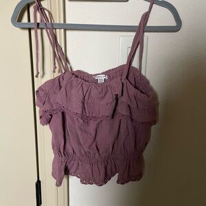 Women's Purple Eyelet Ruffle Top